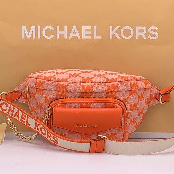 MICHAEL KORS Maisie Large Logo 2-in-1 Sling Waist Fanny Pack Crossbody Poppy NWT - Picture 3 of 16